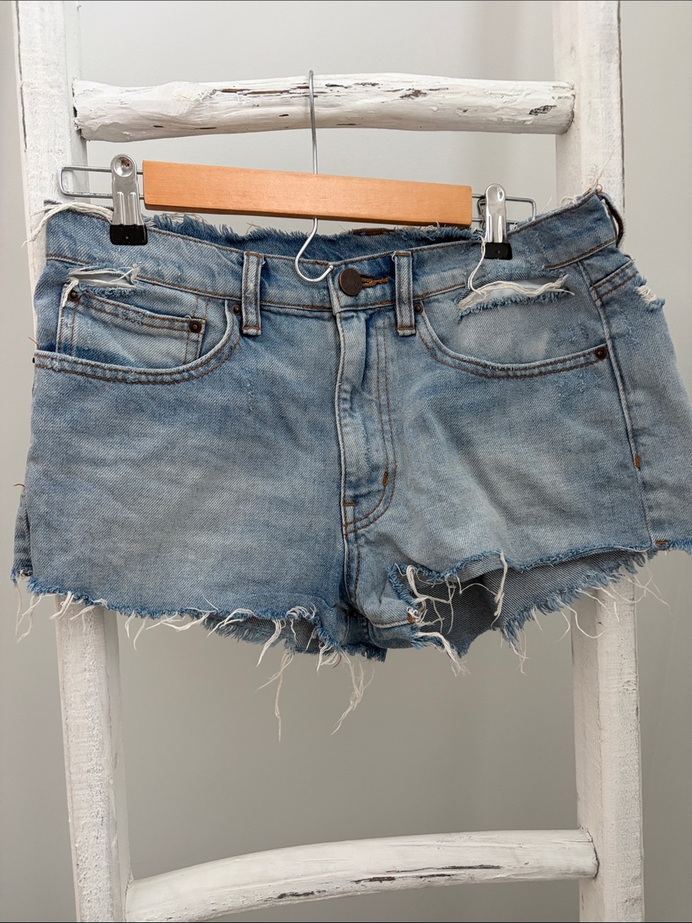 BDG Light Wash Distressed Denim Shorts